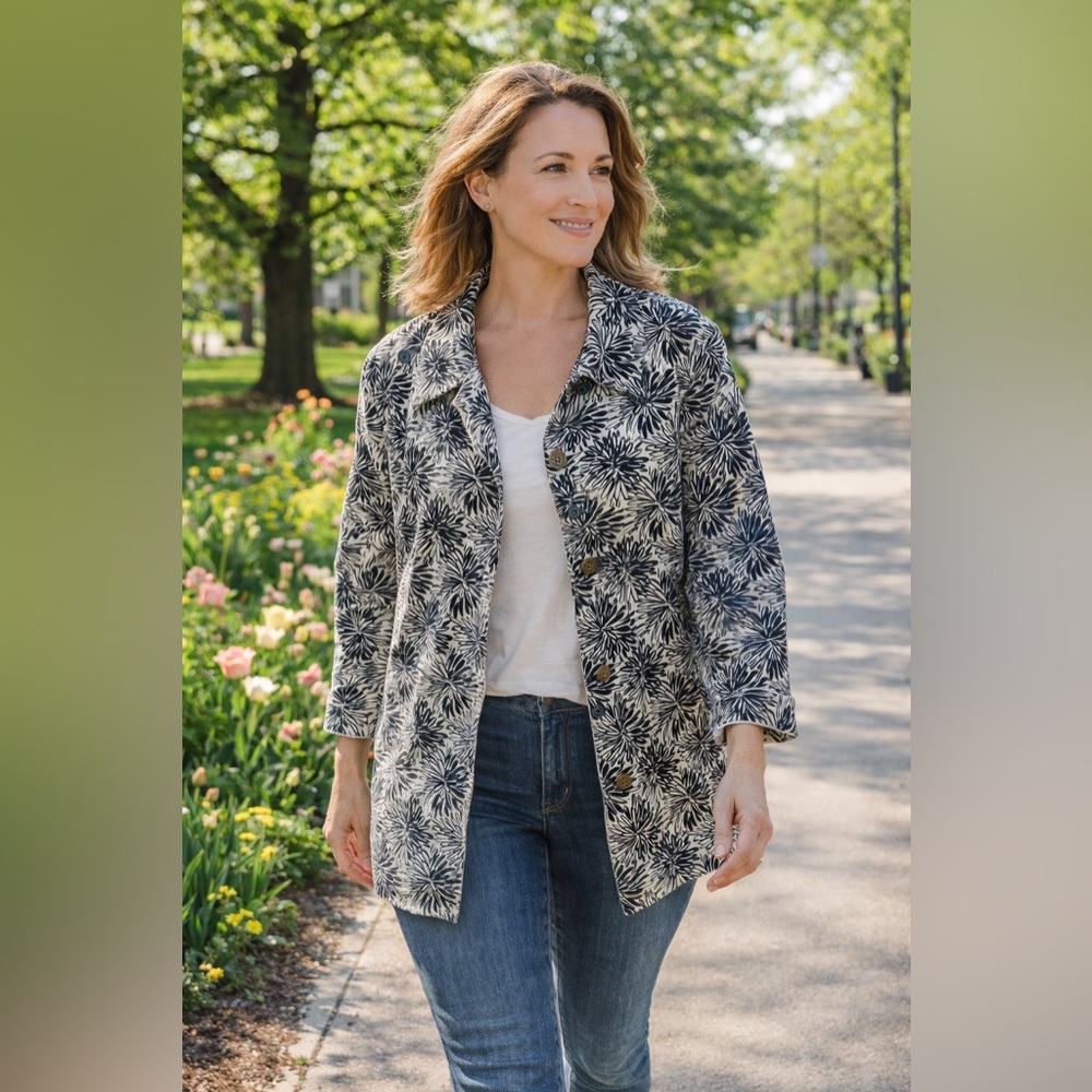 Black and white Floral‎ print rain coat